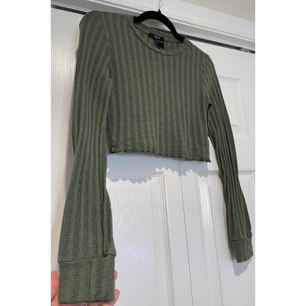 Vtg Y2K Forever21 Long Sleeve Pointelle Crop Top Size S Lettuce Hem Indie Grunge - Picture 4 of 11